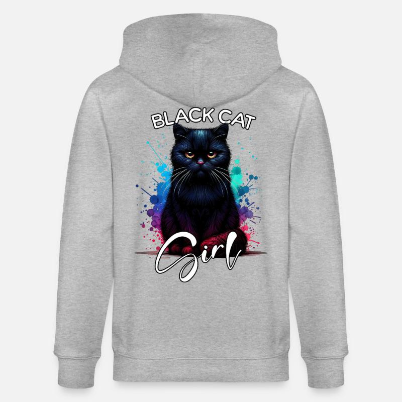 Grumpy Black Cat Mädchen Schwarze Katze - Stanley/Stella Unisex Bio-Kapuzenjacke CULTIVATOR - Grau meliert