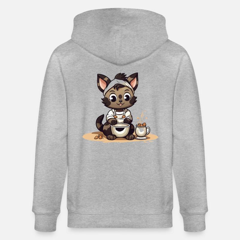 Illustration du chaton cucuinant - Veste à capuche bio CULTIVATOR Stanley/Stella Unisexe - gris chiné