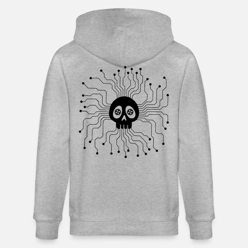 Microprocessor Skull (Black) - Stanley/Stella CULTIVATOR Unisex Organic Hooded Jacket - heather grey