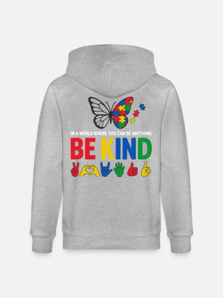 Autismus Sei freundlich Bewusstsein | Bunter Schmetterling - Stanley/Stella Unisex Bio-Kapuzenjacke CULTIVATOR - Grau meliert