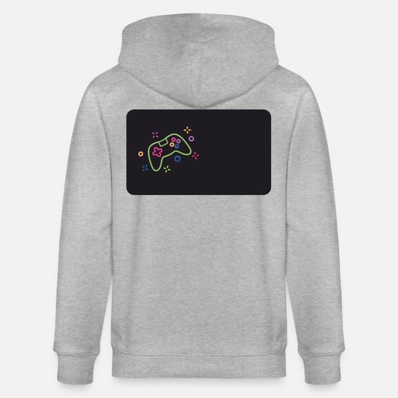 Bunter Spielecontroller auf schwarzem Hintergrund - Stanley/Stella Unisex Bio-Kapuzenjacke CULTIVATOR  - Grau meliert