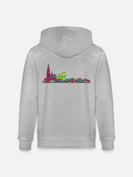 Straßburger Skyline Kathedrale Linienkunst - Stanley/Stella Unisex Bio-Kapuzenjacke CULTIVATOR - Grau meliert