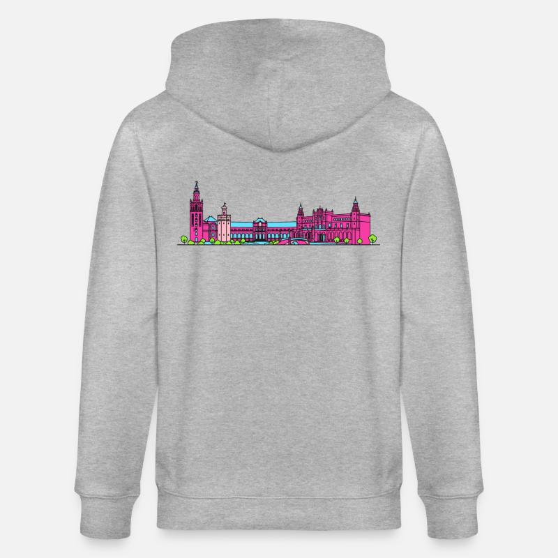 Sevillaer Stadtskyline Plaza de España Linienkunst - Stanley/Stella Unisex Bio-Kapuzenjacke CULTIVATOR  - Grau meliert