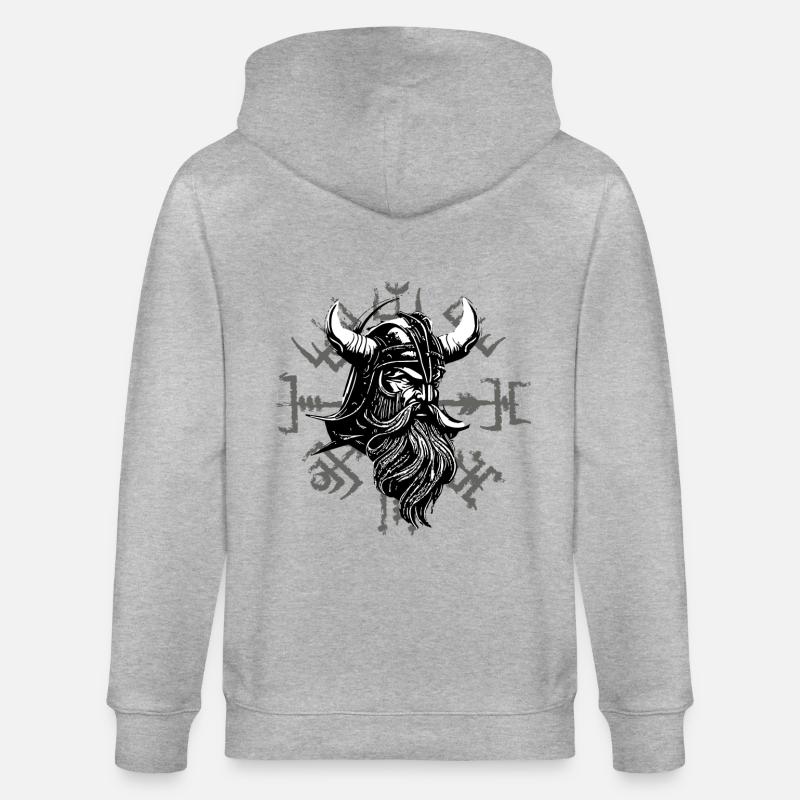 Vegvísir mit Wikingerkopf - Stanley/Stella Unisex Bio-Kapuzenjacke CULTIVATOR - Grau meliert
