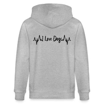 I Love Dogs Herzschlag - Stanley/Stella Unisex Bio-Kapuzenjacke CULTIVATOR  - Grau meliert - Hinten - Luana (180cm)