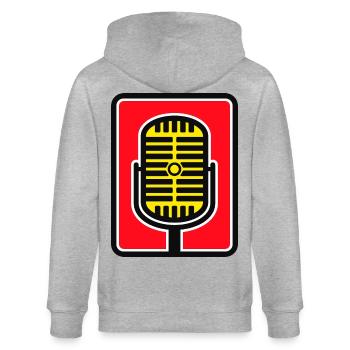 Vintage Mic Icon in Bold Red - Stanley/Stella CULTIVATOR  Unisex Organic Hooded Jacket - heather grey - Back - Luana (180cm)
