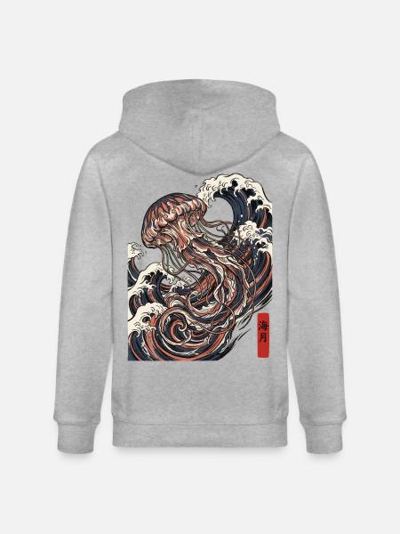 Jellyfish Japanese Ocean - Stanley/Stella CULTIVATOR Unisex Organic Hooded Jacket - heather grey