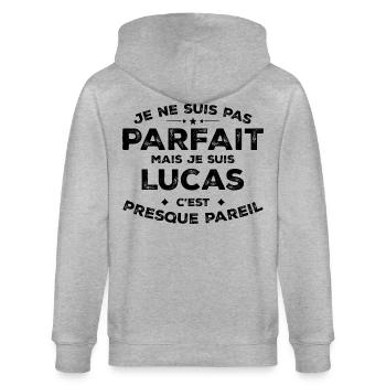 Lucas Un Prénom, Une Attitude L’Humour Lucas - Veste à capuche bio CULTIVATOR Stanley/Stella Unisexe - gris chiné - Dos - Luana (180cm)
