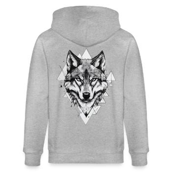 Wolf Wolfskopf Geometrisch Kunst Natur Wildnis - Stanley/Stella Unisex Bio-Kapuzenjacke CULTIVATOR  - Grau meliert - Hinten - Luana (180cm)