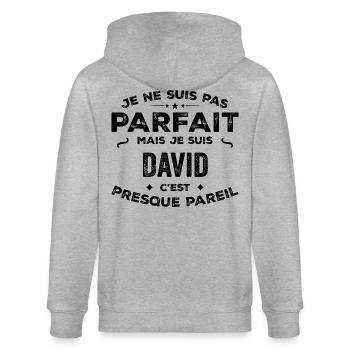 David – A First Name, a Funny and Proud Legend - Stanley/Stella CULTIVATOR  Unisex Organic Hooded Jacket - heather grey - Back - Luana (180cm)