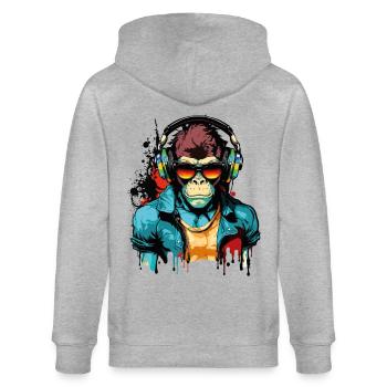 Affe Kopfhörer Sonnenbrille Gamer Zocken Musik - Stanley/Stella Unisex Bio-Kapuzenjacke CULTIVATOR  - Grau meliert - Hinten - Luana (180cm)