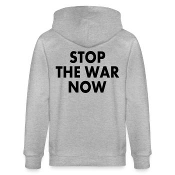 Stop the war now - Veste à capuche bio CULTIVATOR Stanley/Stella Unisexe - gris chiné - Dos - Luana (180cm)