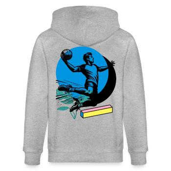 Handball Handballer - Stanley/Stella Unisex Bio-Kapuzenjacke CULTIVATOR  - Grau meliert - Hinten - Luana (180cm)