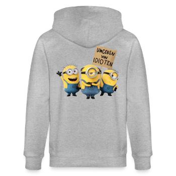 Minions Mit Schild Umgeben Von Idioten - Stanley/Stella Unisex Bio-Kapuzenjacke CULTIVATOR  - Grau meliert - Hinten - Luana (180cm)