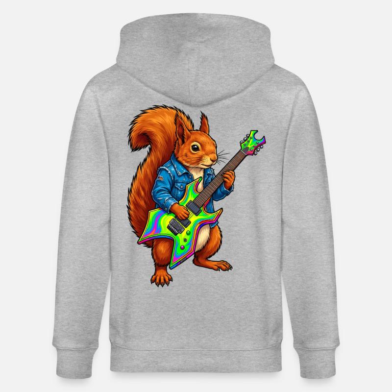 Eichhörnchen mit Jacke und E-Gitarre - Stanley/Stella Unisex Bio-Kapuzenjacke CULTIVATOR  - Grau meliert