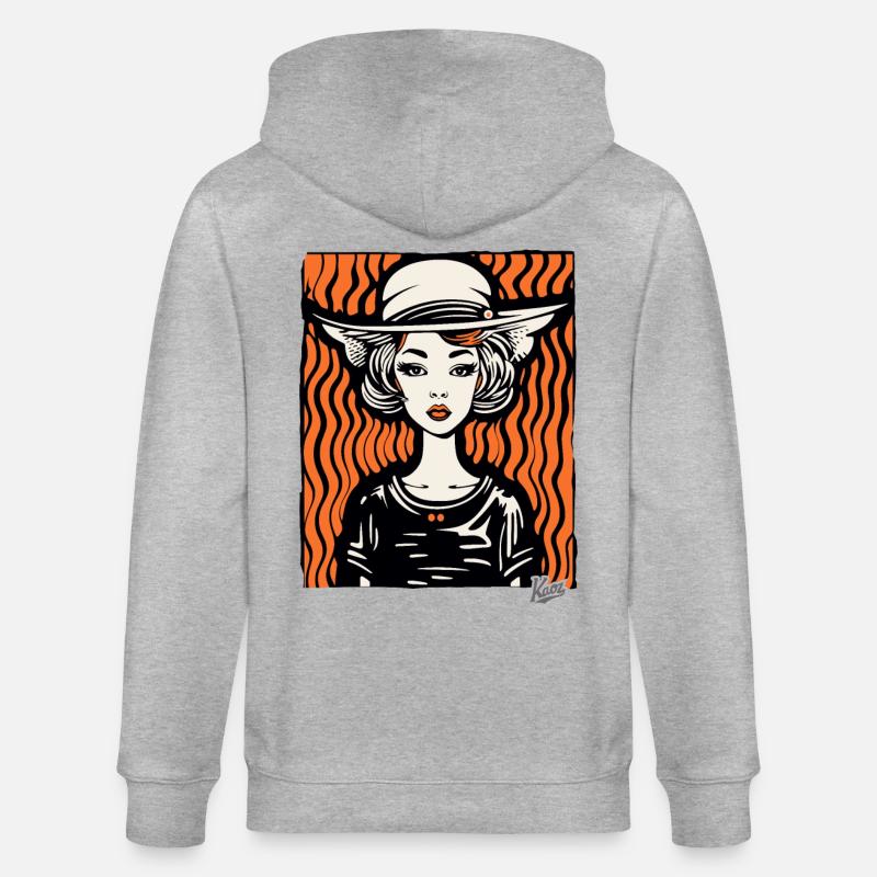 Une dame avec un chapeau - Veste à capuche bio CULTIVATOR Stanley/Stella Unisexe - gris chiné