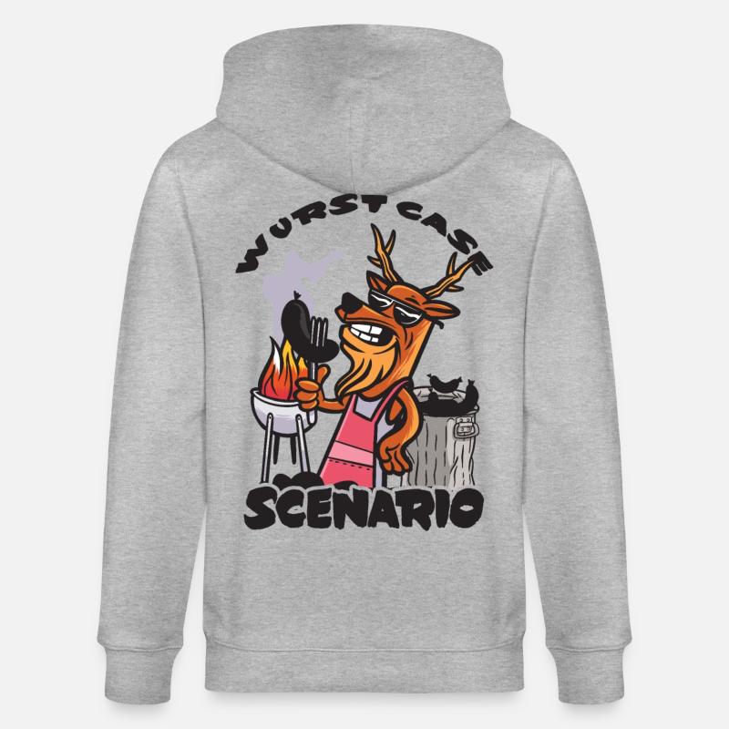 Wurst Case Scenario, Verkohlte Bratwurst - Stanley/Stella Unisex Bio-Kapuzenjacke CULTIVATOR  - Grau meliert