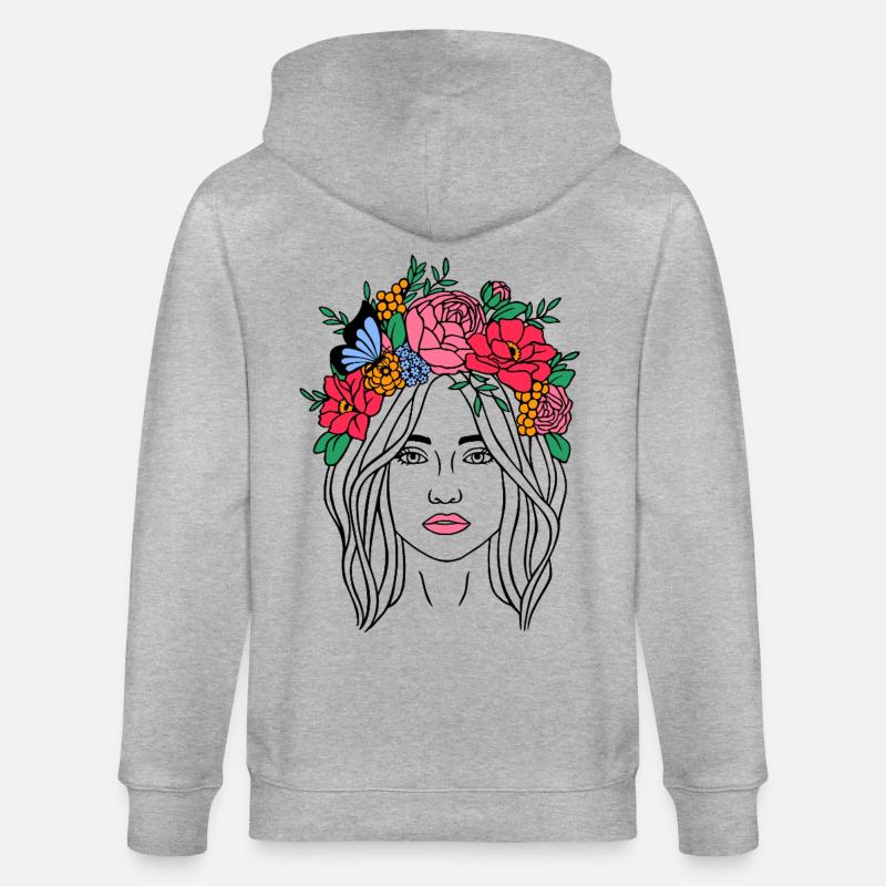 Boho Blumenfrau - Stanley/Stella Unisex Bio-Kapuzenjacke CULTIVATOR  - Grau meliert
