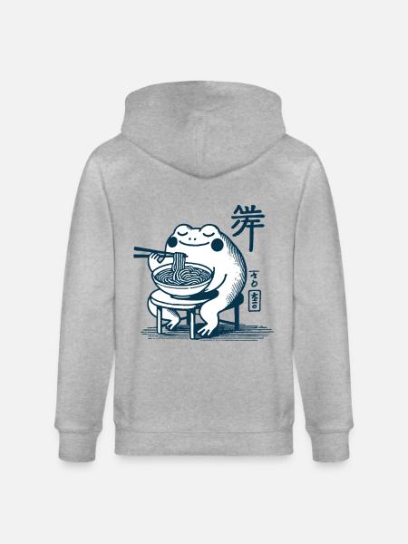 Kawaii Frog with Ramen Noodles Ukiyo-e Japanese - Stanley/Stella CULTIVATOR Unisex Organic Hooded Jacket - heather grey