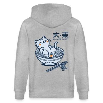 Kawaii Ramen Katze Japanische Streetwear Kunst - Stanley/Stella Unisex Bio-Kapuzenjacke CULTIVATOR  - Grau meliert - Hinten - Luana (180cm)