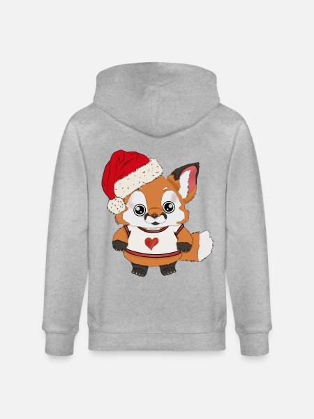 Fox Baby with Santa Hat - Stanley/Stella CULTIVATOR Unisex Organic Hooded Jacket - heather grey