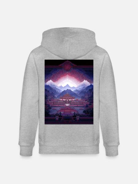 Psy Art - Pagode in Berglandschaft - Stanley/Stella Unisex Bio-Kapuzenjacke CULTIVATOR - Grau meliert