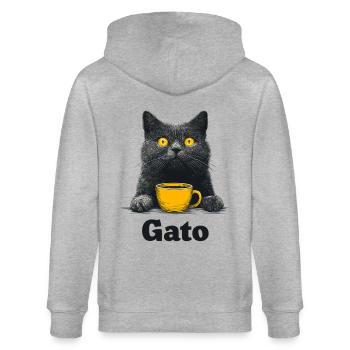 Gato Kaffee Blick Katze - Stanley/Stella Unisex Bio-Kapuzenjacke CULTIVATOR  - Grau meliert - Hinten - Luana (180cm)