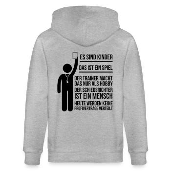 Fußball Regeln auf Fußballplatz für Eltern - Stanley/Stella Unisex Bio-Kapuzenjacke CULTIVATOR  - Grau meliert - Hinten - Luana (180cm)