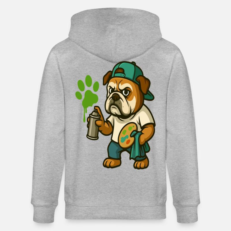 Graffiti-Bulldoggen-Maskottchen mit Sprühfarbe - Stanley/Stella Unisex Bio-Kapuzenjacke CULTIVATOR - Grau meliert