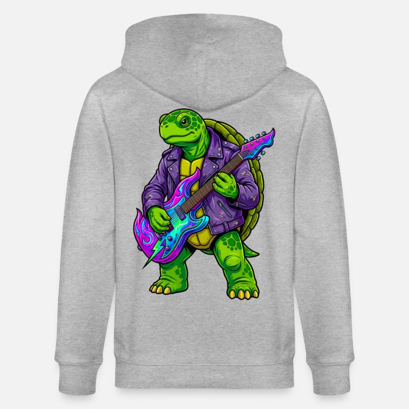 Schildkröte mit Jacke und Neon E-Gitarre - Stanley/Stella Unisex Bio-Kapuzenjacke CULTIVATOR - Grau meliert