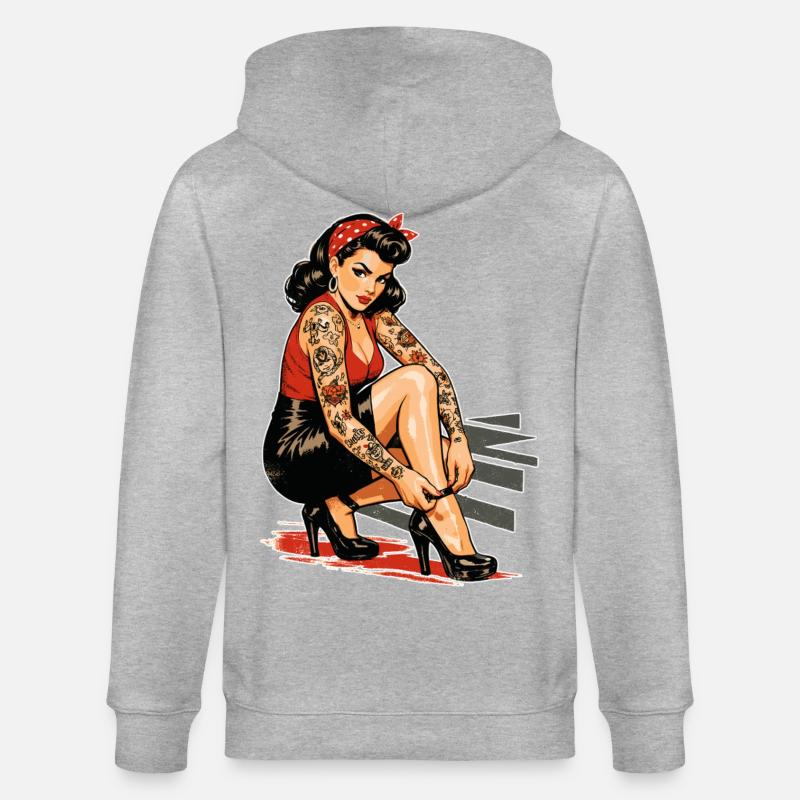 Tattoo Pin-Up: Retro Werbeprint & High Heels - Stanley/Stella Unisex Bio-Kapuzenjacke CULTIVATOR  - Grau meliert