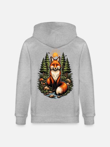 Fuchs im Wald bei Sonnenaufgang - Stanley/Stella Unisex Bio-Kapuzenjacke CULTIVATOR - Grau meliert