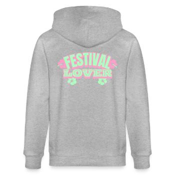 Festival Lover – Pastel Typo with Hibiscus Charm - Stanley/Stella CULTIVATOR  Unisex Organic Hooded Jacket - heather grey - Back - Luana (180cm)