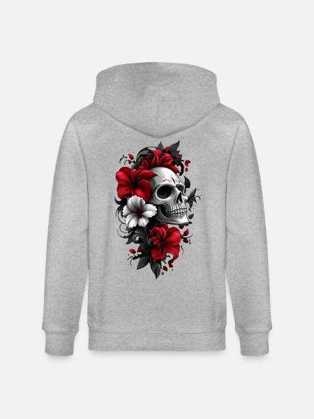 Skull with flowers - Stanley/Stella CULTIVATOR  Unisex Organic Hooded Jacket - heather grey