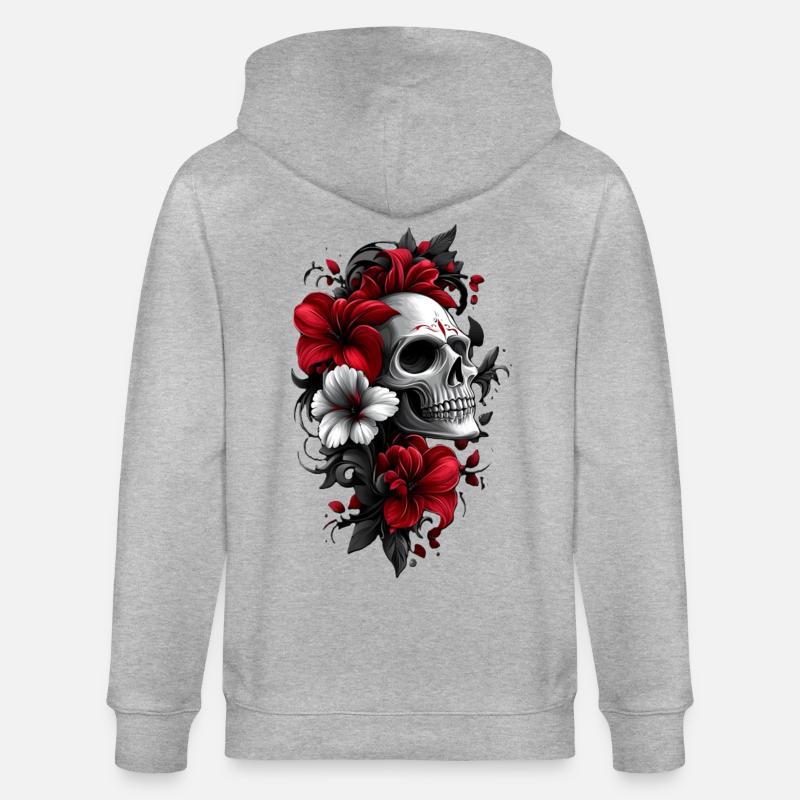 Crâne avec des fleurs - Veste à capuche bio CULTIVATOR Stanley/Stella Unisexe - gris chiné