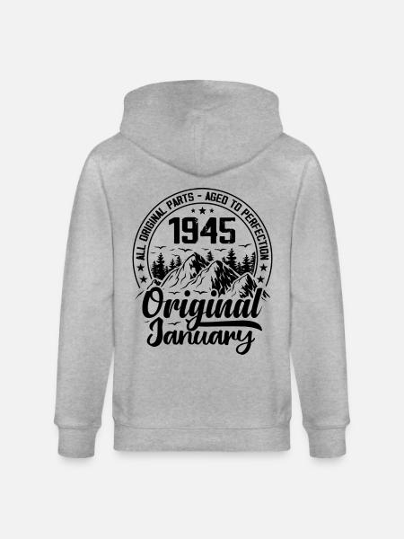 1945 January Original 79 Years Anniversary Gift - Stanley/Stella CULTIVATOR  Unisex Organic Hooded Jacket - heather grey