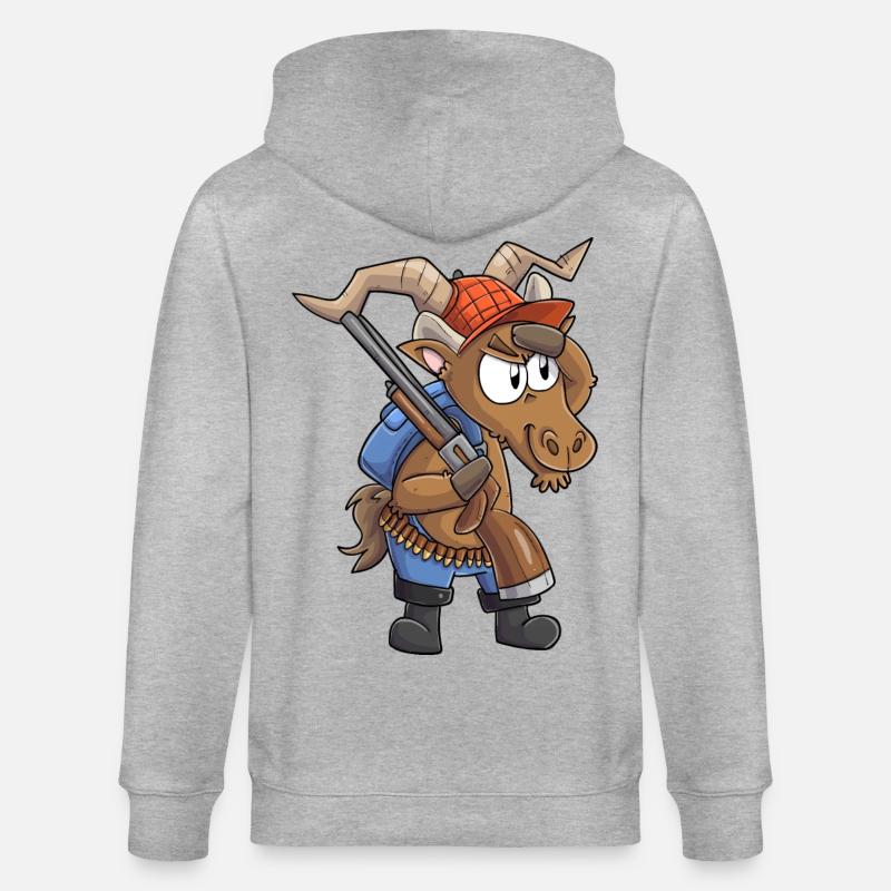 Steinbock Jäger / Steinbock mit Jagdgewehr - Stanley/Stella Unisex Bio-Kapuzenjacke CULTIVATOR - Grau meliert