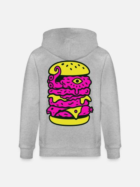 Monsterburger im Pop-Art Stil - Stanley/Stella Unisex Bio-Kapuzenjacke CULTIVATOR  - Grau meliert