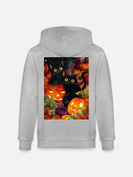 Halloween Moonlit Pumpkin Cats - Stanley/Stella CULTIVATOR  Unisex Organic Hooded Jacket - heather grey