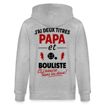 Papa Bouliste Geschenk Vatertags-Weihnachts-Pétanque - Stanley/Stella Unisex Bio-Kapuzenjacke CULTIVATOR  - Grau meliert - Hinten - Luana (180cm)