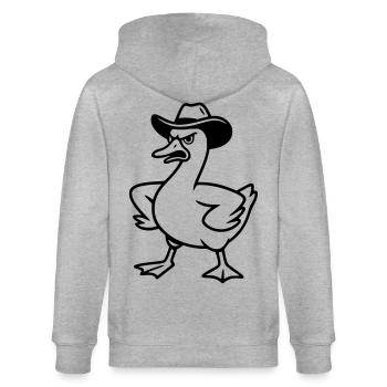 Lustige wütende Gans mit Cowboyhut - Stanley/Stella Unisex Bio-Kapuzenjacke CULTIVATOR  - Grau meliert - Hinten - Luana (180cm)