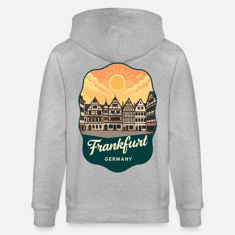Frankfurt Romer Retro Sunset Reiseabzeichen - Stanley/Stella Unisex Bio-Kapuzenjacke CULTIVATOR  - Grau meliert