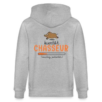 chasseur bientôt chasseur chasseurs en cours - Veste à capuche bio CULTIVATOR Stanley/Stella Unisexe - gris chiné - Dos - Luana (180cm)
