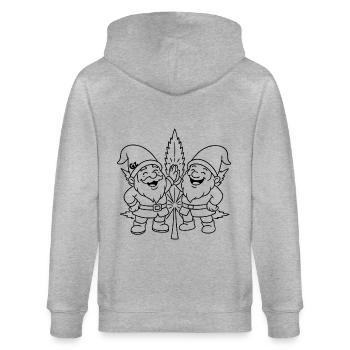 Zwergenfreunde mit Cannabisblatt - Stanley/Stella Unisex Bio-Kapuzenjacke CULTIVATOR  - Grau meliert - Hinten - Luana (180cm)