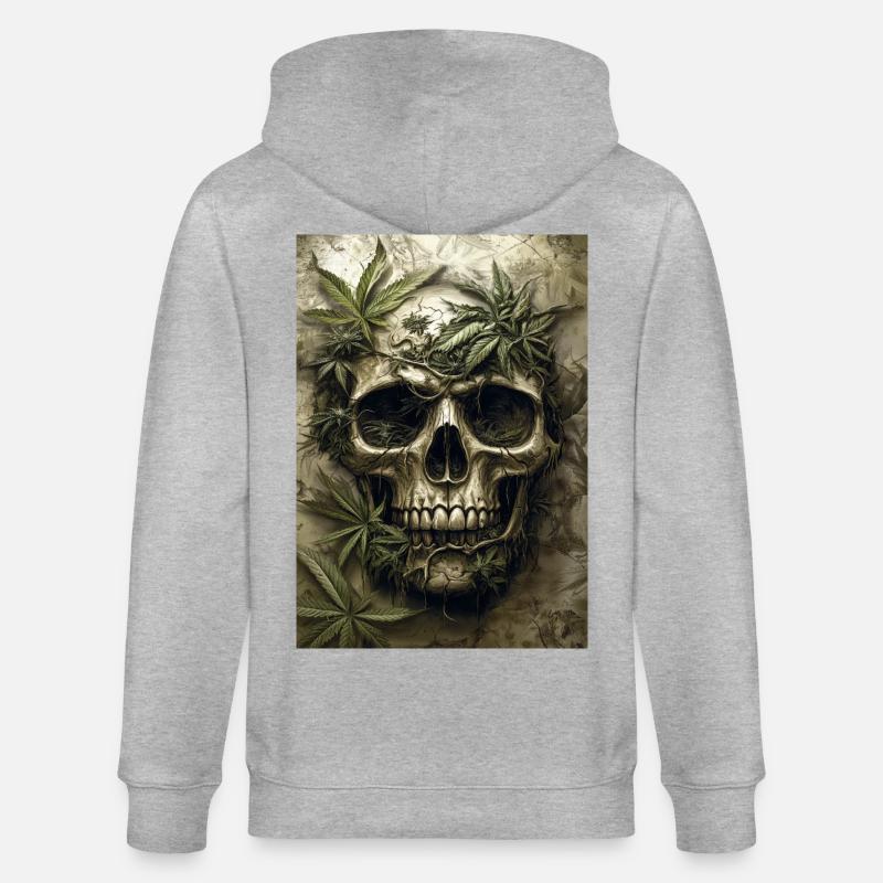 Schädel mit Hanfblättern - Stanley/Stella Unisex Bio-Kapuzenjacke CULTIVATOR  - Grau meliert