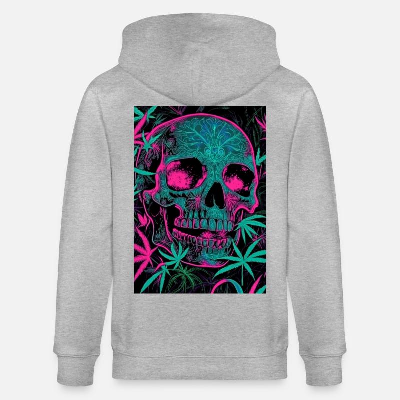 Neon-Skull mit Cannabisblatt-Pattern - Stanley/Stella Unisex Bio-Kapuzenjacke CULTIVATOR  - Grau meliert