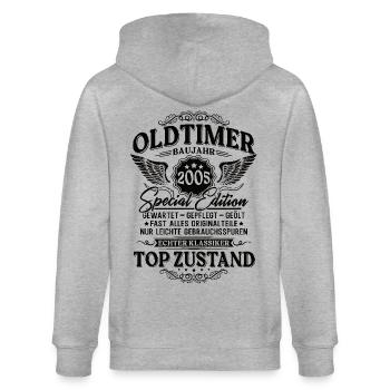 Oldtimer Baujahr 2005 Jahrgang Geburtstag Geschenk - Stanley/Stella Unisex Bio-Kapuzenjacke CULTIVATOR  - Grau meliert - Hinten - Luana (180cm)