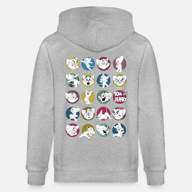 Tom e Jerry Espressioni iconiche con logo - Felpa con cappuccio ecologica unisex CULTIVATOR di Stanley/Stella - grigio melange