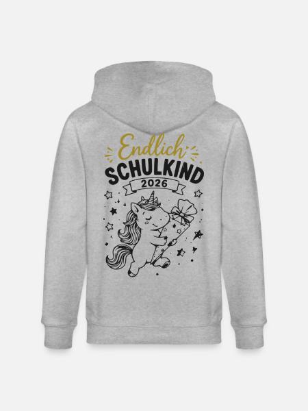 Endlich Einschulung 2026 Einhorn Geschenk - Stanley/Stella Unisex Bio-Kapuzenjacke CULTIVATOR - Grau meliert