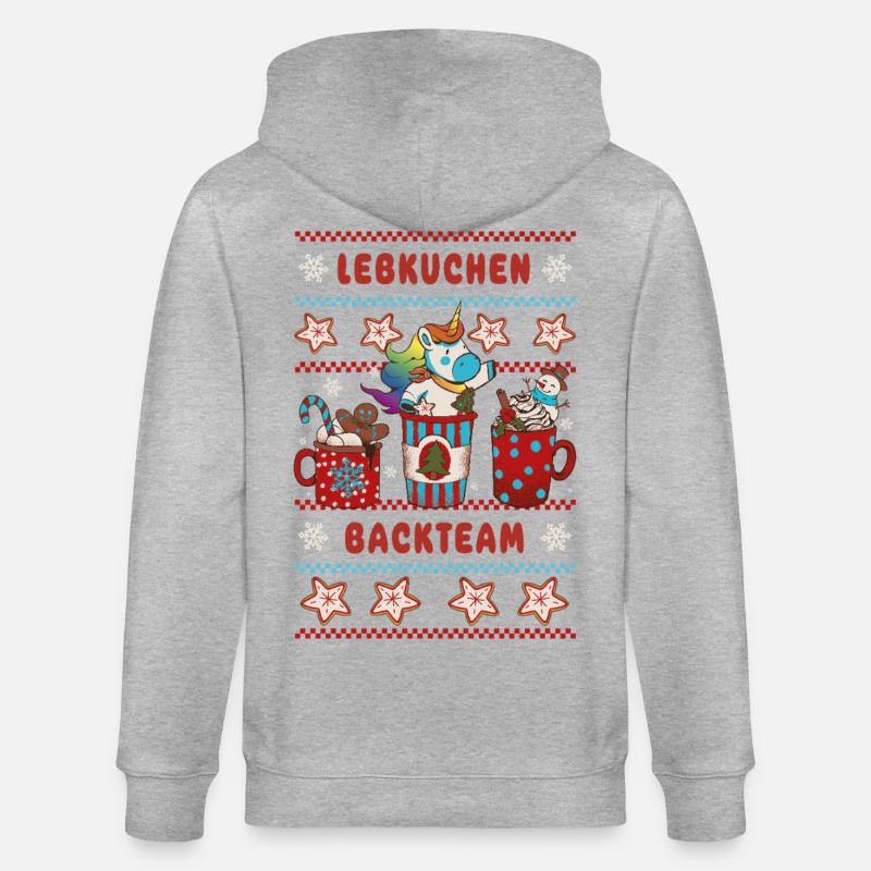 Lebkuchen Backteam Einhorn Weihnachten backen - Stanley/Stella Unisex Bio-Kapuzenjacke CULTIVATOR  - Grau meliert